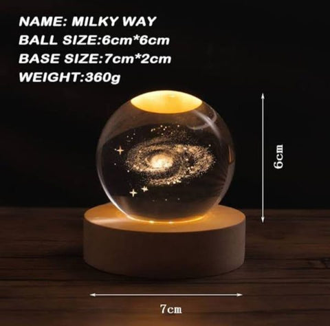 3d Galaxy Solar System Crystal Ball Night Light With Wooden Base For Boys And Girls (random Designs)