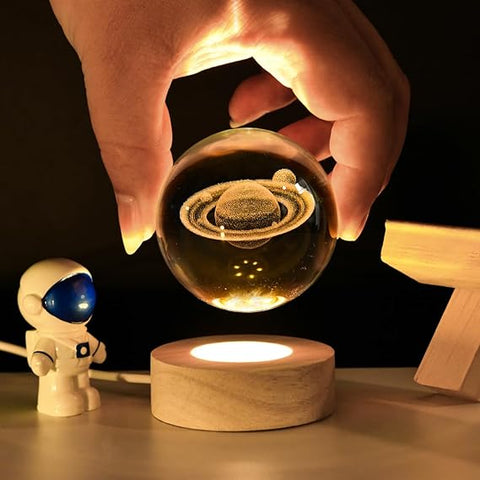 3d Galaxy Solar System Crystal Ball Night Light With Wooden Base For Boys And Girls (random Designs)