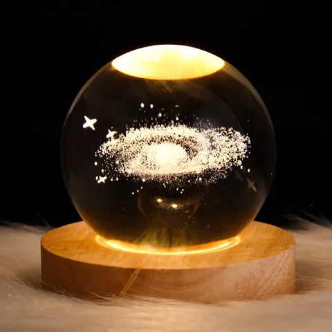 3d Galaxy Solar System Crystal Ball Night Light With Wooden Base For Boys And Girls (random Designs)