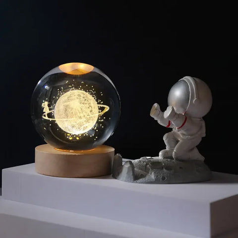 3d Galaxy Solar System Crystal Ball Night Light With Wooden Base For Boys And Girls (random Designs)