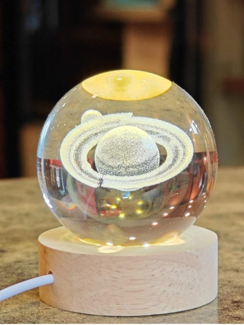 3d Galaxy Solar System Crystal Ball Night Light With Wooden Base For Boys And Girls (random Designs)