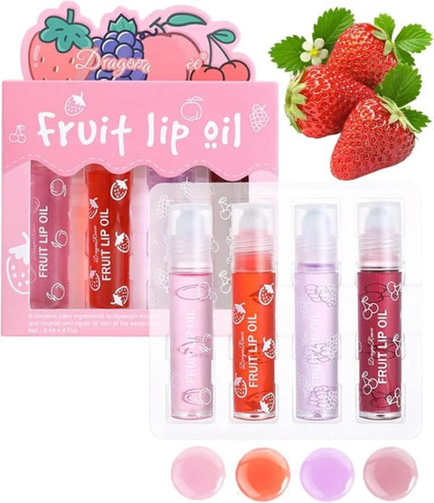 Pack Of 4 – Fruit Lip Oil Set, Non-sticky Long Lasting Moisturizing Lip Oil Lip Care Oil